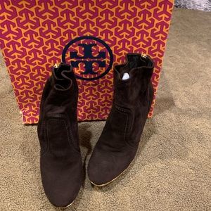 Brown suede Tory Burch booties